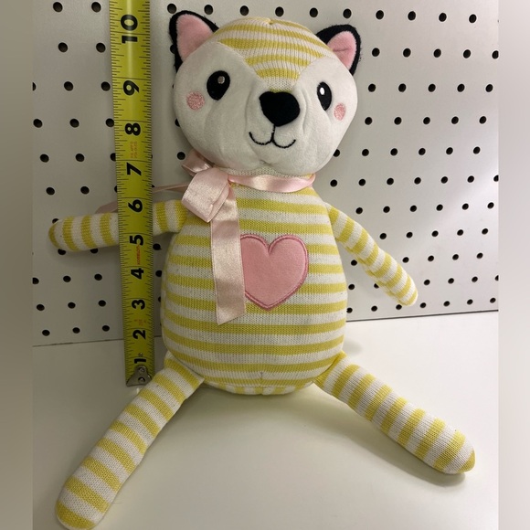 Parkway Striped Yellow and White Knit Fox Plush Stuffed Toy Pink Heart Bow 15" - Picture 3 of 16